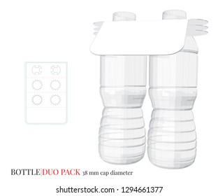 Bottle Holder Template, Vector with die cut / laser layers. White, clear, blank, isolated Bottle Duo Pack mock up on white background with perspective view. Packaging Design, 3D presentation