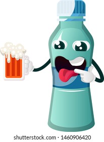 Bottle is holding beer, illustration, vector on white background.
