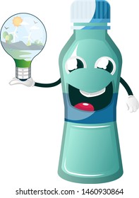Bottle is holding bulb, illustration, vector on white background.