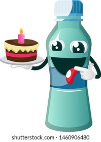 Bottle is holding cake, illustration, vector on white background.