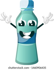 Bottle is holding feeling happy, illustration, vector on white background.
