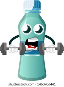 Bottle is holding training weights, illustration, vector on white background.