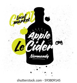 A bottle of homemade Apple cider with sketched elements and logotype
