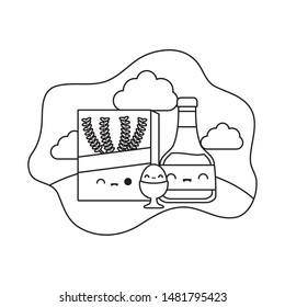 bottle of honey with set food in landscape kawaii style