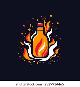 A bottle of hot sauce in flames