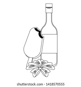 bottle and ice lolly popsicle icon cartoon in black and white vector illustration graphic design