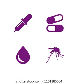 bottle icon. 4 bottle set with water drop, mosquito, drug and dropper vector icons for web and mobile app
