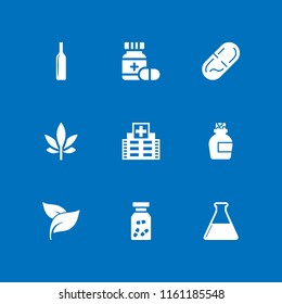 bottle icon. 9 bottle set with flask, wine, syrup and medicine vector icons for web and mobile app