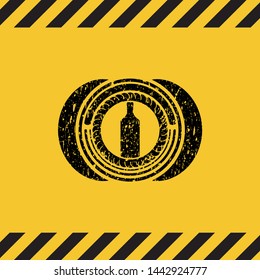 bottle icon black grunge emblem inside yellow warning sign. Vector Illustration. Detailed.