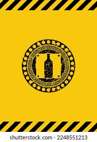 bottle icon black grunge emblem, yellow warning sign. Vector Illustration. Detailed. 
