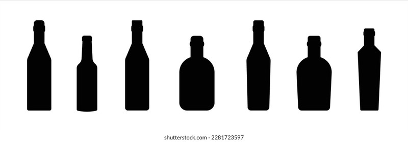 Icono de botella. Icono de botellas de vino. Icono de botella con estilo diferente, signo de alcohol de botella y símbolo. Ilustración vectorial.	