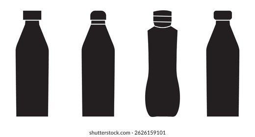 Icono de botella. Icono de vino de botellas. Icono de la botella con diverso estilo, muestra del alcohol de la botella y símbolo. Ilustración vectorial. EPS 10