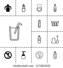 Bottle icon. collection of 13 bottle filled and outline icons such as oil, nail polish, cleanser, filter, no alcohol, soap, baby toy. editable bottle icons for web and mobile.