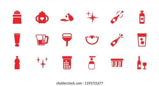 Bottle icon. collection of 18 bottle filled icons such as cream tube, opened champagne, drink, pepper, champagne, decanted, filter. editable bottle icons for web and mobile.