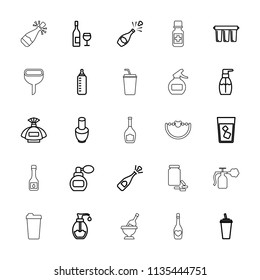 Bottle icon. collection of 25 bottle outline icons such as perfume, nail polish, opened champagne, drink, soap, filter, champagne. editable bottle icons for web and mobile.
