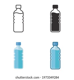 Bottle icon in different style. Line, solid, flat, filled outline. Water, container, plastic, drink, cold, beverage, concept, design element. Vector illustration isolated on white background. EPS 10.