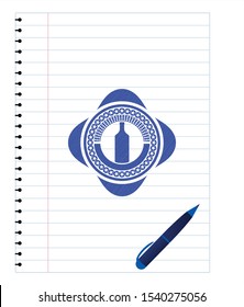bottle icon draw with pen effect. Blue ink. Vector Illustration. Detailed.