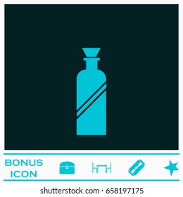 Bottle icon flat. Blue pictogram on dark background. Vector illustration symbol and bonus icons