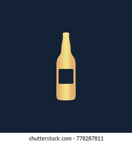 Bottle icon flat. Simple gold pictogram on dark background. Vector illustration symbol