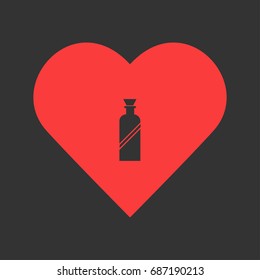 Bottle icon flat. Simple pictogram on heart background. Vector illustration symbol