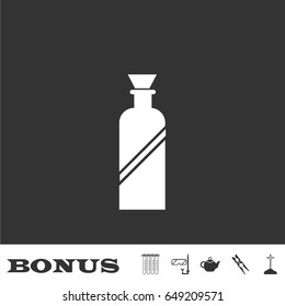 Bottle icon flat. White pictogram on black background. Vector illustration symbol and bonus icons
