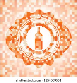 bottle icon inside abstract emblem, orange mosaic background