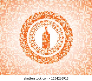 bottle icon inside abstract emblem, orange mosaic background