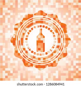 bottle icon inside abstract emblem, orange mosaic background