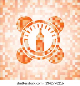 bottle icon inside abstract orange mosaic emblem