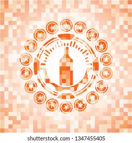 bottle icon inside abstract orange mosaic emblem with background
