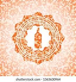 bottle icon inside abstract orange mosaic emblem with background