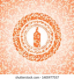 bottle icon inside abstract orange mosaic emblem with background