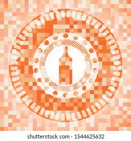 bottle icon inside abstract orange mosaic emblem with background