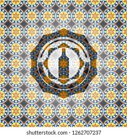 bottle icon inside arabesque badge background. arabic decoration.