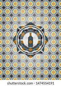 bottle icon inside arabesque badge background. arabic decoration.