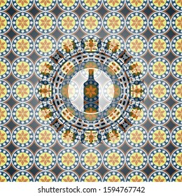 bottle icon inside arabesque badge background. arabic decoration.