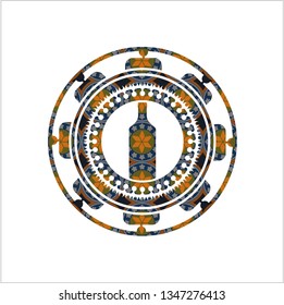 bottle icon inside arabesque emblem background. arabic decoration.