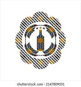 bottle icon inside arabesque style emblem. arabic decoration. 