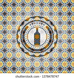 bottle icon inside arabic badge background. Arabesque decoration.