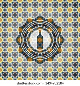 bottle icon inside arabic badge background. Arabesque decoration.
