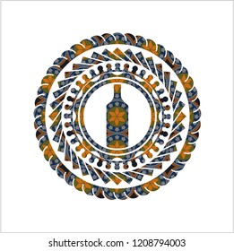 bottle icon inside arabic emblem. Arabesque decoration.