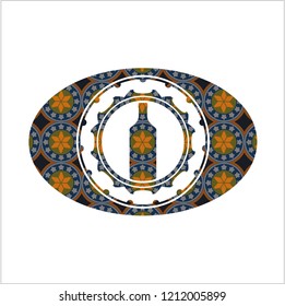 bottle icon inside arabic emblem. Arabesque decoration.