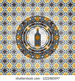 bottle icon inside arabic emblem. Arabesque decoration.