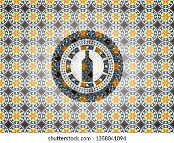 bottle icon inside arabic emblem. Arabesque decoration.