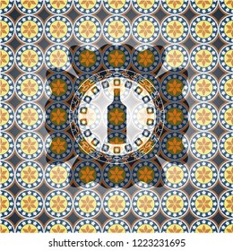 bottle icon inside arabic style emblem. Arabesque decoration.