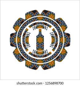bottle icon inside arabic style badge. Arabesque decoration.