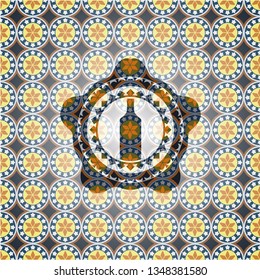 bottle icon inside arabic style badge. Arabesque decoration.