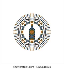 bottle icon inside arabic style badge. Arabesque decoration.