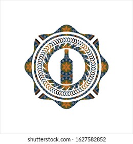 bottle icon inside arabic style badge. Arabesque decoration.