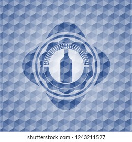 bottle icon inside blue badge with geometric background.